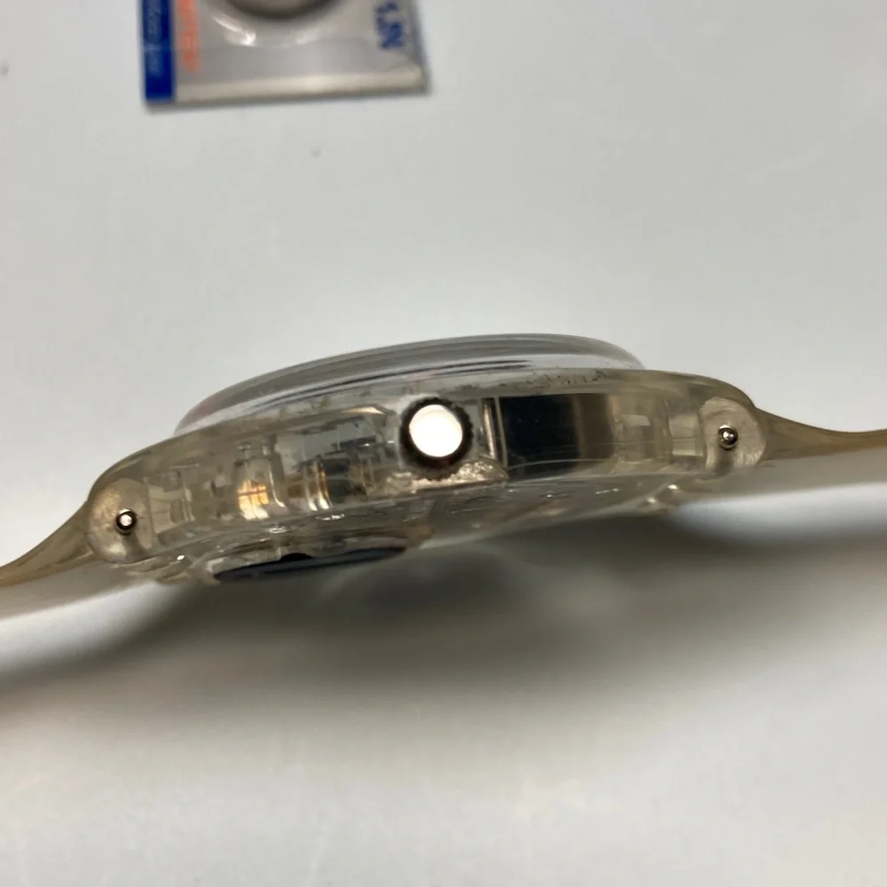 Swatch GZ159 jelly skeleton piano, clear strap and case, new battery, Y2K